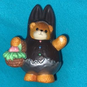 Lucy & Me EASTER Teddy Bear in bunny costume Porcelain Enesco VINTAGE Figurine